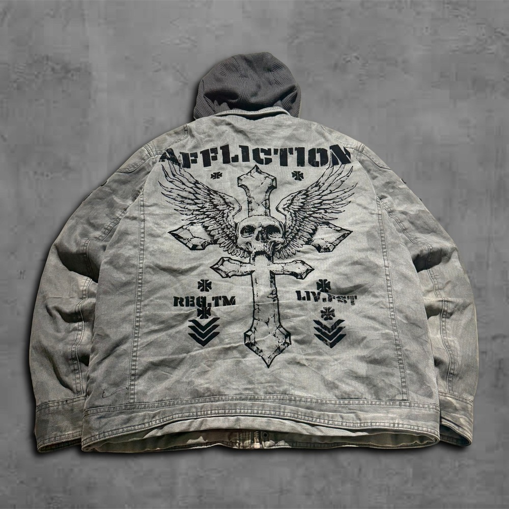 Y2K‎ Relaxed Grey Wash Affliction Black Premium Grunge Archive 2000s Jacket